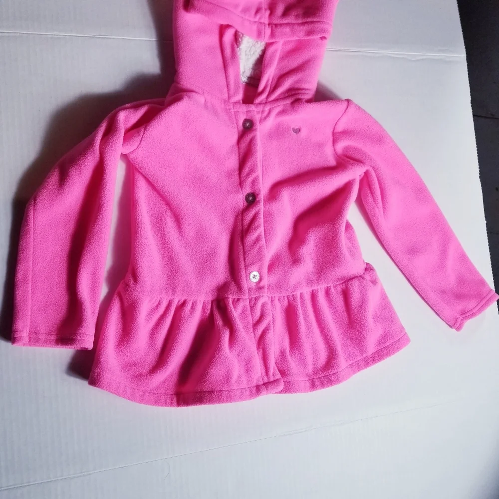 CARTERS GIRL BUTTON DOWN FLEECE HOODIE PINK WITH SILVER HEART 4T